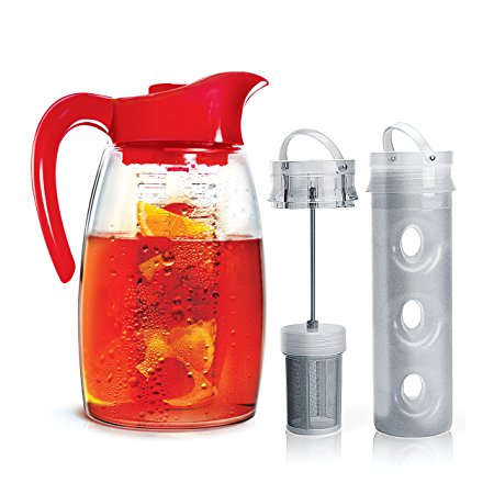 Primula Flavor-It Beverage System – Includes Fruit Infusion Core, Tea Infusion Core, and Chill Core – Dishwasher Safe – 2.9 Qt. – Red