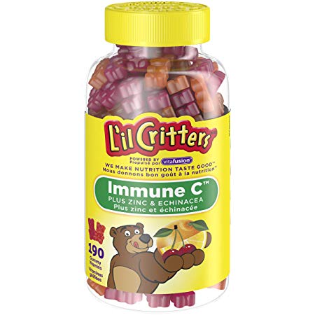L'il Critters Immune C Plus Zinc & Echinacea Gummy Vitamins, Naturally Sourced Colours & Flavours, 190 Count