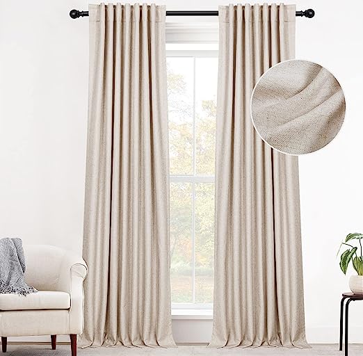 INOVADAY 100% Blackout Curtains for Bedroom, Thermal Insulated Linen Blackout Curtains 84 Inch Length 2 Panels Set, Back Tab/Rod Pocket Room Darkening Curtains for Bedroom, Nursery -Oatmeal,W50 X L84