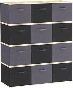 Lifewit 12 Packs Storage Cubes, 11 Inch Cube Storage Bins, Foldable Decorative Fabric Storage Baskets for Organizing Home Organizers with Handles for Shelves, Closet, Gray&Black