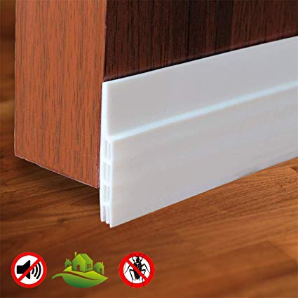 Energy Saver Self Adhesive Strong Under Door Silicone Sweep WeatherStripping Weatherproof Door Bottom Seal Strip Insulation Draft Stopper Noise Dustproof, 2" Width X 39" Length (White)