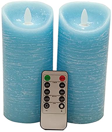 Adoria 7 Inch LED Candles Set of 2- Blue Real Wax Battery Candles with Dancing Flame- Auto-Cycle Timer, Ocean Scented-Dia 3.15x 7 Inch