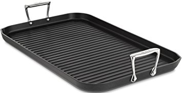 All-Clad 3013 Hard Anodized Aluminum Scratch Resistant Nonstick Anti-Warp Base Double Burner Grande 13-Inch by 20-Inch Grill Pan Specialty Cookware, 20-Inch, Black