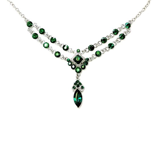 Faship Emerald Color Green Crystal Flower Necklace Earrings Set