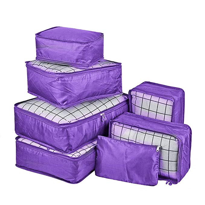 7Pcs Waterproof Travel Storage Bags Clothes Packing Cube Luggage Organizer Pouch (purple)