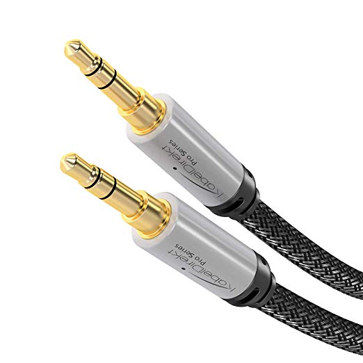 KabelDirekt - Aux Cable - 2 feet - (Stereo Audio Jack Cable with 3.5 mm Jack, Suitable for Headphones, Smartphones, Notebooks, MP3 Players or The Aux Input in Cars, Nylon, Silver) - Pro Series
