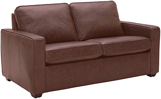 Rivet Andrews Contemporary Top-Grain Leather Loveseat Sofa with Removable Cushions, 67"W, Dark Brown