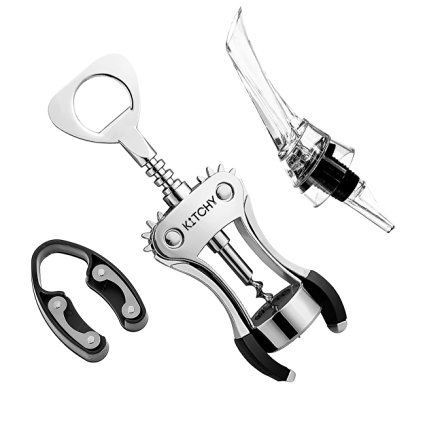 Wing Corkscrew Wine Bottle Opener w/ Aerator Pourer Decanter and Foil Cutter Gift Set