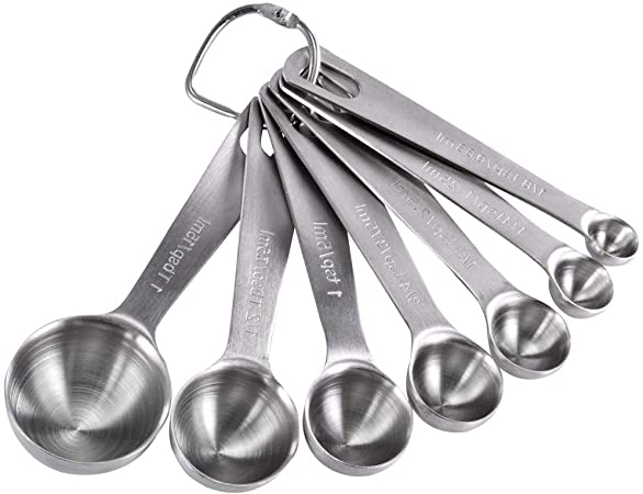 BESTZY Stainless Steel Measuring Spoons Set of 7,Kitchen Measuring Spoons in Different Spoon Sizes,Baking Tools,Measuring Spoons for Dry and Liquid Ingredients,Cooking Caffee Matcha