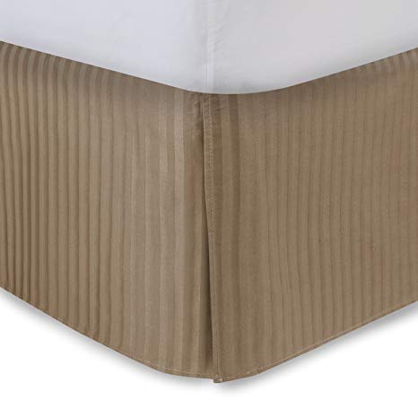 Harmony Lane Tailored Bedskirt with 18" Drop, King Size, Camel Sateen Stripe Bed Skirt with Split Corners (Available in and 10 Colors)