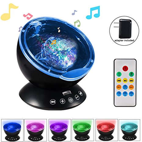 [Newest Generation] TOTOBAY Remote Control Ocean Wave Projector 12 LEDs & 7 Color Changing Modes Night Light and Built-in Mini Music Player for Living Room and Bedroom