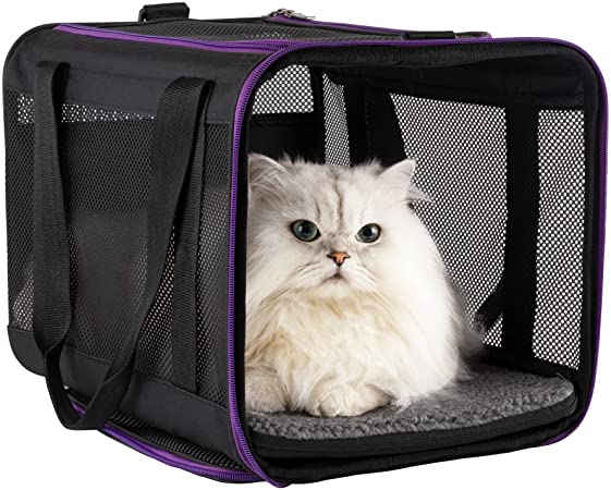 Soft Pet Carrier for Large and Medium Cats, 2 Kitties, Small Dogs. Easy to Get Cat in, Great for Cats That Don't Like Carriers (Black)