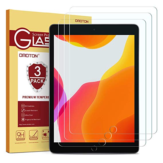 OMOTON [3 Pack] Screen Protector for Apple New iPad 10.2 inch 2019 (7th Generation) Tempered Glass/Apple Pencil Compatible/Scratch Resistant