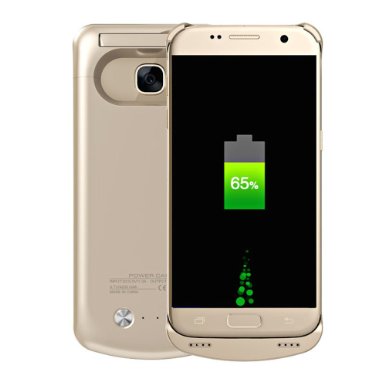 S7 Battery Case, [New Arrival] 4200mAh Rechargeable Extended Battery Charging Case for Samsung Galaxy S7, Backup External Battery Charger Case, Portable Backup Power Bank Case with Kickstand (Gold)