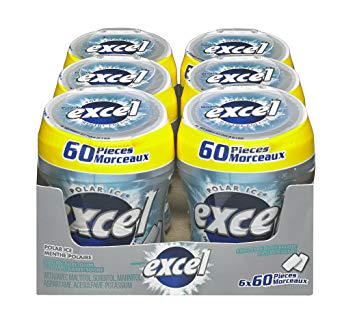 Excel Sugar-Free Gum, Polar Ice, 60pc Bottle, 6 Count