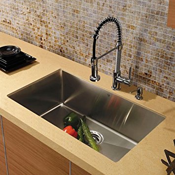 VIGO 30 inch Undermount Single Bowl 16 Gauge Stainless Steel Kitchen Sink with Edison Chrome Faucet, Grid, Strainer and Soap Dispenser