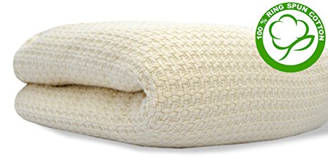 VALUE HOMEZZ 100% Soft Ringspun Cotton Thermal Blanket - Queen Ivory Easy Care Soft Cotton Blankets Houndstooth Design (Queen - 90 x 90 Inches, Ivory)