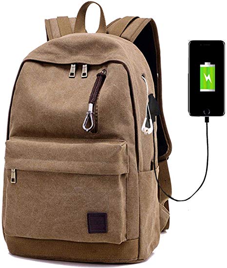 Utizar Canvas Laptop Backpack with Charging Port, COFFEE