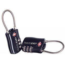 TSA Travel Luggage Lock - 1 Pack - 3 Dial Combination Cable Lock for Suitecases and Backpacks - Black