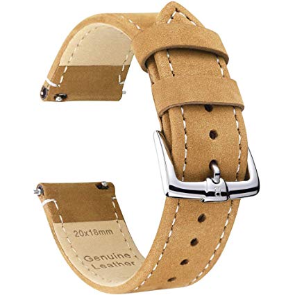 B&E Quick Release Watch Bands Top Grain Genuine Leather Watch Strap Smooth Bracelet for Men & Women - 16mm 18mm 19mm 20mm 22mm 24mm