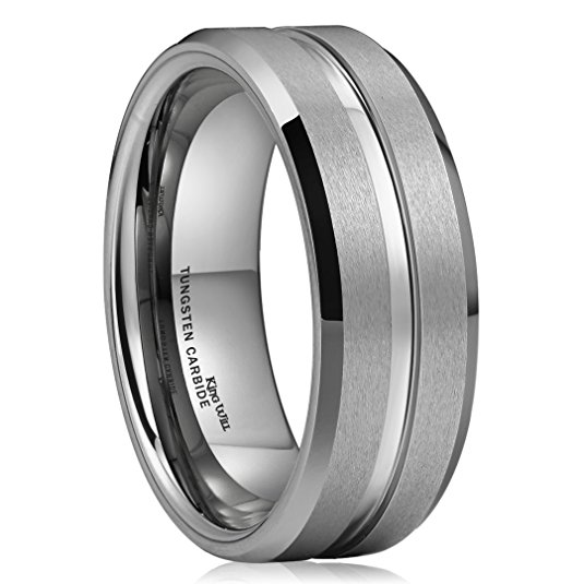 King Will CLASSIC 8mm High Polished Center / Matte Finish Men's Tungsten Ring Wedding Band Comfort Fit