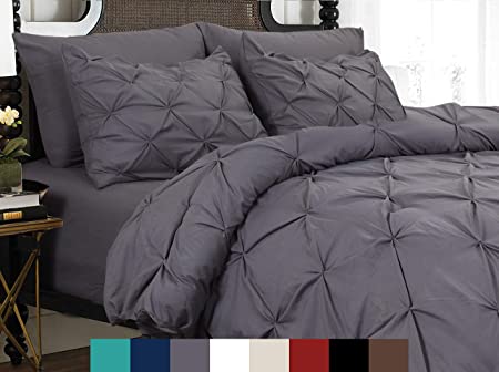 Elegant Comfort 2 Piece Pinch-Pleated Button Closure, Wrinkle-Resistant Ultra-Soft Microfiber Duvet Cover Set, Luxurious Pintuck Décor, Twin/Twin XL, Kitty Gray