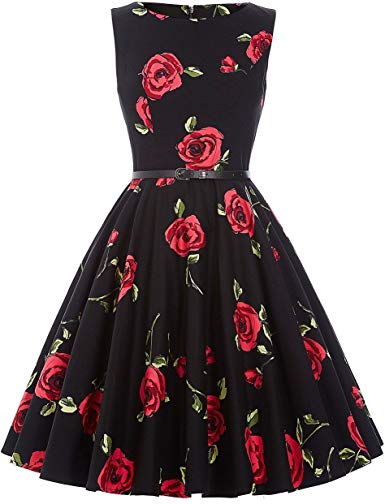 GRACE KARIN Boatneck Sleeveless Vintage Tea Dress with Belt