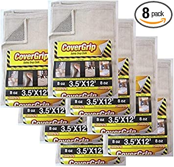 CoverGrip 8 Oz Canvas Safety Drop Cloth, 3.5' x 12', (Pack of 8)