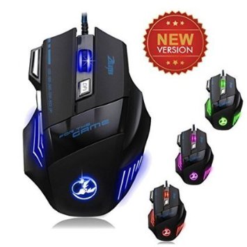 Patec LED Optical 3200 DPI USB Wired Gaming Game Mouse Mice w 7 Button for Pro Gamer - Compatible with Windows XP Win 7 Black