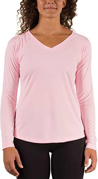 Vapor Apparel Women's V-Neck UPF 50  Sun Protection Outdoor Performance Long Sleeve T-Shirt