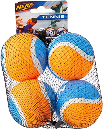 Nerf Dog 4 Pack - Standard Non-Squeak Tennis Ball - Blue/Orange