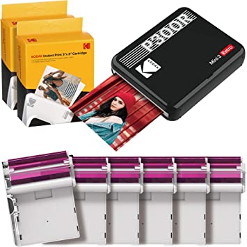 Kodak Mini 3 Square Retro Portable Printer - Social Media Photo Instant Printer – Premium App iOS & Android Compatible – Wireless Connection – 3x3inch Photo - 4PASS Technology - 60 Sheet Bundle Black