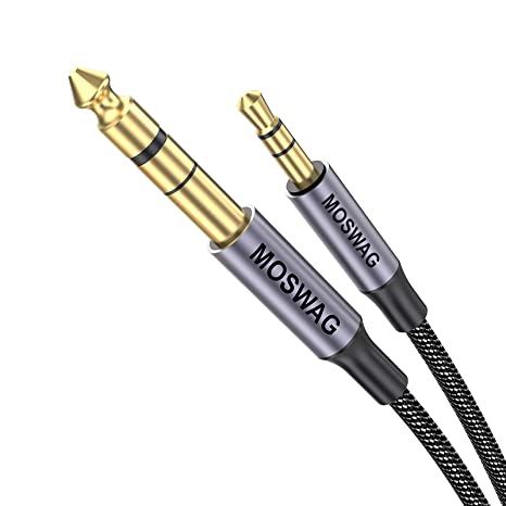 MOSWAG 6.35mm Male to 3.5mm Male TRS Stereo Audio Cable 3.28FT/1Meter with Zinc Alloy Housing and Nylon Braid Compatible for iPod Laptop Home Theater Devices Amplifiers and More