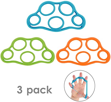 MoKo Finger Stretcher Resistance Bands, [3 Pack] Extensors Training Bands & Hand Grip Ring Muscle Power Training Rubber Ring Exerciser Gym Expander for Muscle Pain Relief and Therapy