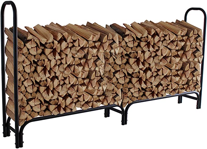 8 ft Outdoor Fire Wood Log Rack for Fireplace Heavy Duty Firewood Pile Storage Racks for Patio Deck Metal Log Holder Stand Tubular Steel Wood Stacker Outside Fire place Tools Accessories Black