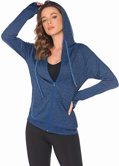 ELESOL Full Zip Hoodie Women Long Sleeve Hooded Sweatshirt Thumbhole Lightweight Workout Jacket with Pockets S-XXL