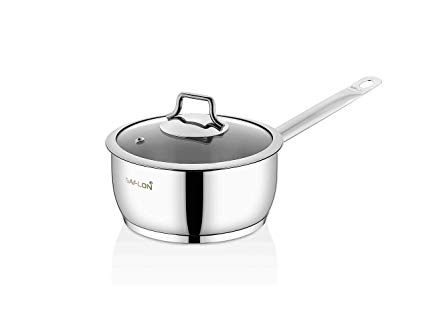 Saflon Stainless Steel Tri-Ply Capsulated Bottom 1.5 Quart Sauce Pan with Glass Lid, Induction Ready, Oven and Dishwasher Safe