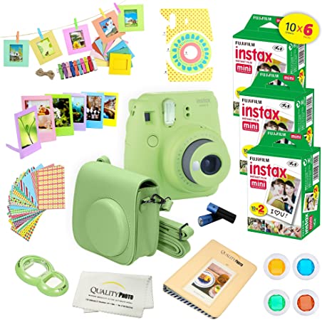 Fujifilm Instax Mini 9 Instant Camera Lime Green w/Fujifilm Instax Mini 9 Instant Films (60 Pack)   A14 Pc Deluxe Bundle for Fujifilm Instax Mini 9 Camera