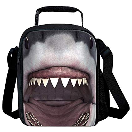 KIds Insulated Lunch Bags For Food Children 3D Shark Lunch Tote Box Meals With Shoulder Adjustable Strap And Water Bottle Holder