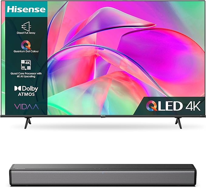 Hisense 4K QLED TV E77K and HS214 with Built-in subwoofer, Dolby Audio