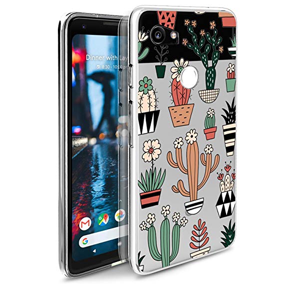 Google Pixel 2 XL Case, POKABOO Custom Floral Cactus Girls Clear Soft Silicone Non-Slip Shockproof Full Protective Phone Case for Google Pixel 2 XL (color2)