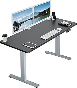 VIVO Electric Height Adjustable 60 x 24 inch Memory Stand Up Desk, Black Solid One-Piece Table Top, Gray Frame, Standing Workstation with Preset Controller, 1B Series, DESK-KIT-1G6B