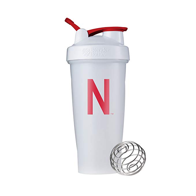 BlenderBottle Collegiate Classic 28-Ounce Shaker Bottle, University of Nebraska Cornhuskers - White/Red