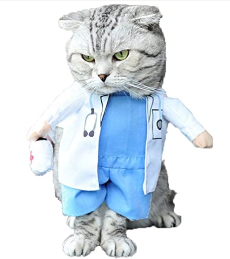 Mikayoo Pet Dog Cat Halloween Costume Doctor Nurse Costume Dog Jeans Clothes Cat Funny Apperal Outfit Uniform