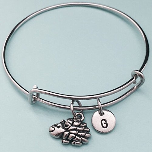 Hedgehog bangle, hedgehog charm bracelet, expandable bangle, charm bangle, personalized bracelet, initial bracelet, monogram
