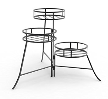 Panacea 86715 Plant Stand with Contemporary Design and 3-Tier Round Fold Out, 21-Inch Height, Black