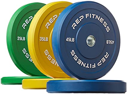 REP FITNESS Colored Bumper Plates for Strength and Conditioning Workouts and Weightlifting, 1-3 yr Warranty, No Odor