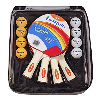 4-Player Table Tennis Racket and Ball Set with Nylon Carrying Bag. Includes 4 Rackets and 8 Balls. Designed and Engineered by Harvil.