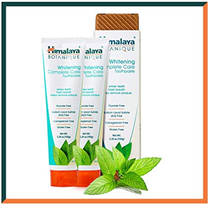 Himalaya Botanique Toothpaste - Natural Fluoride Free, SLS, Gluten, Carrageenan Free - Removes Plaque and Bad Breath, Prevents Tooth Decay and Prevents Bleeding Gums (WHITENING   Mint, 2-Pack Saver)