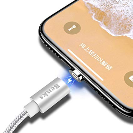 Magnetic Charging Cable for iPhone X 8 7 6 6s Plus 5s SE iPad Benks LED Lightning Charge Cable iPhone Charger with Nylon Braided Cord and LED Light 3.93ft (Silver)